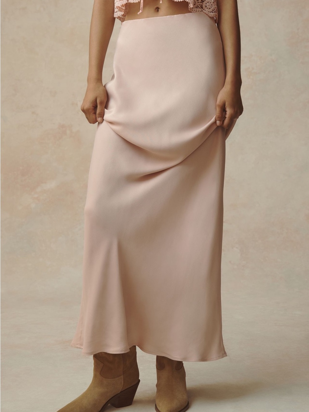 Anthropologie Silky Blush Pink Slip Skirt